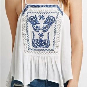 Forever 21 White Embroidered Crop Top